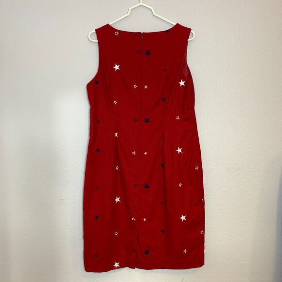 Christopher & Banks Size 12 Red Linen Cotton Shift Dress 4th July Stars USA - Picture 4 of 6